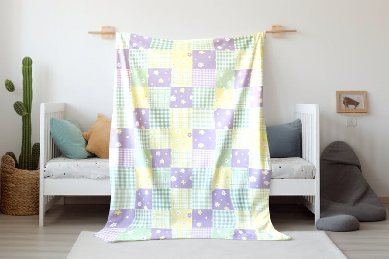 FUNSTUFFPRINT Floral Patchwork Baby Blanket, Sherpa Blanket, Mom Gift, Baby Shower Gift, Baby Girl Keepsake, Children Kids Blankets, Velveteen Blanket