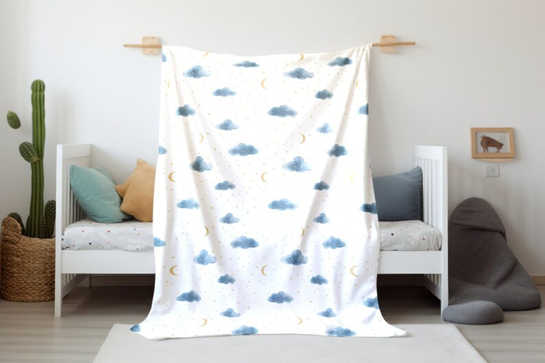 FUNSTUFFPRINT Moon and Clouds Blanket, Baby Boy Swaddle, Newborn Swaddle, Cozy Girl Swaddle Blanket, Gift for Baby Girl, Sherpa Blanket, Velveteen Blanket