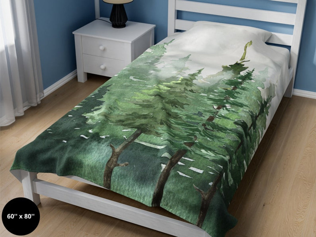 FUNSTUFFPRINT Forest Blanket| Forest Decor| Evergreen Woodland Pine Fir Tree Throw Blanket |Nature Home Living Room Decor| Camping Cabin RV Camper Blanket