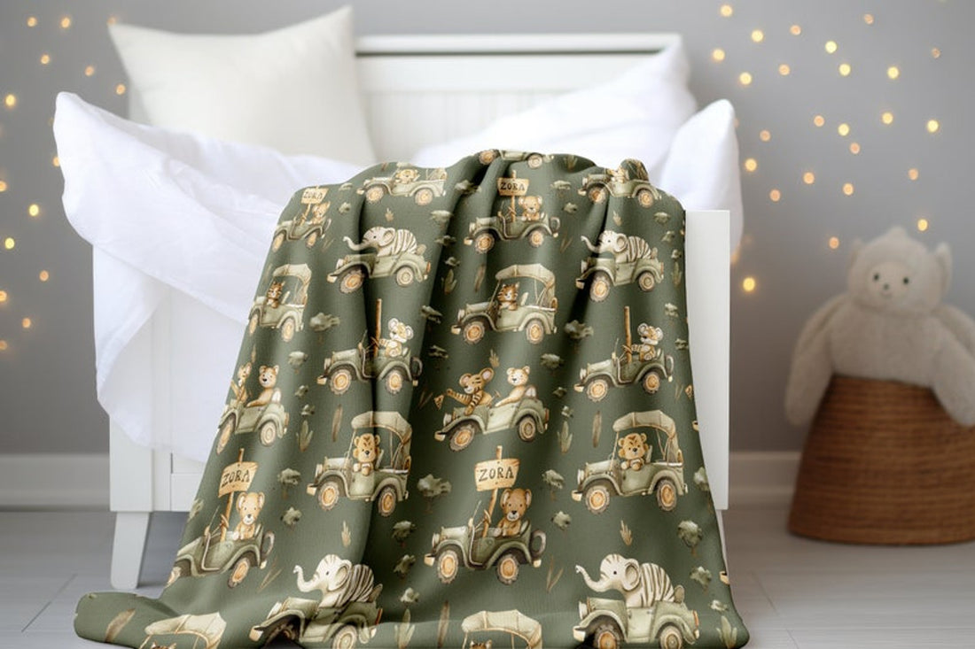 FUNSTUFFPRINT Tropical Safari Baby Blanket, Animal Baby Keepsake, Baby Shower Gift, Infant Boho Swaddle, Elephant Lion Tiger Bear Blanket, Sherpa Blanket