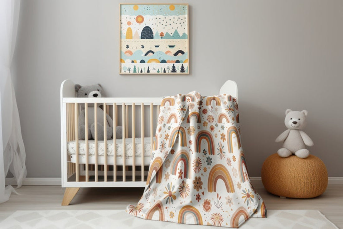 FUNSTUFFPRINT Rainbows and Flowers Blanket, Baby Shower Gift, Floral Blanket, Baby Girl Blanket, Velveteen Blanket Swaddle, Kids Blanket, Sherpa Blanket