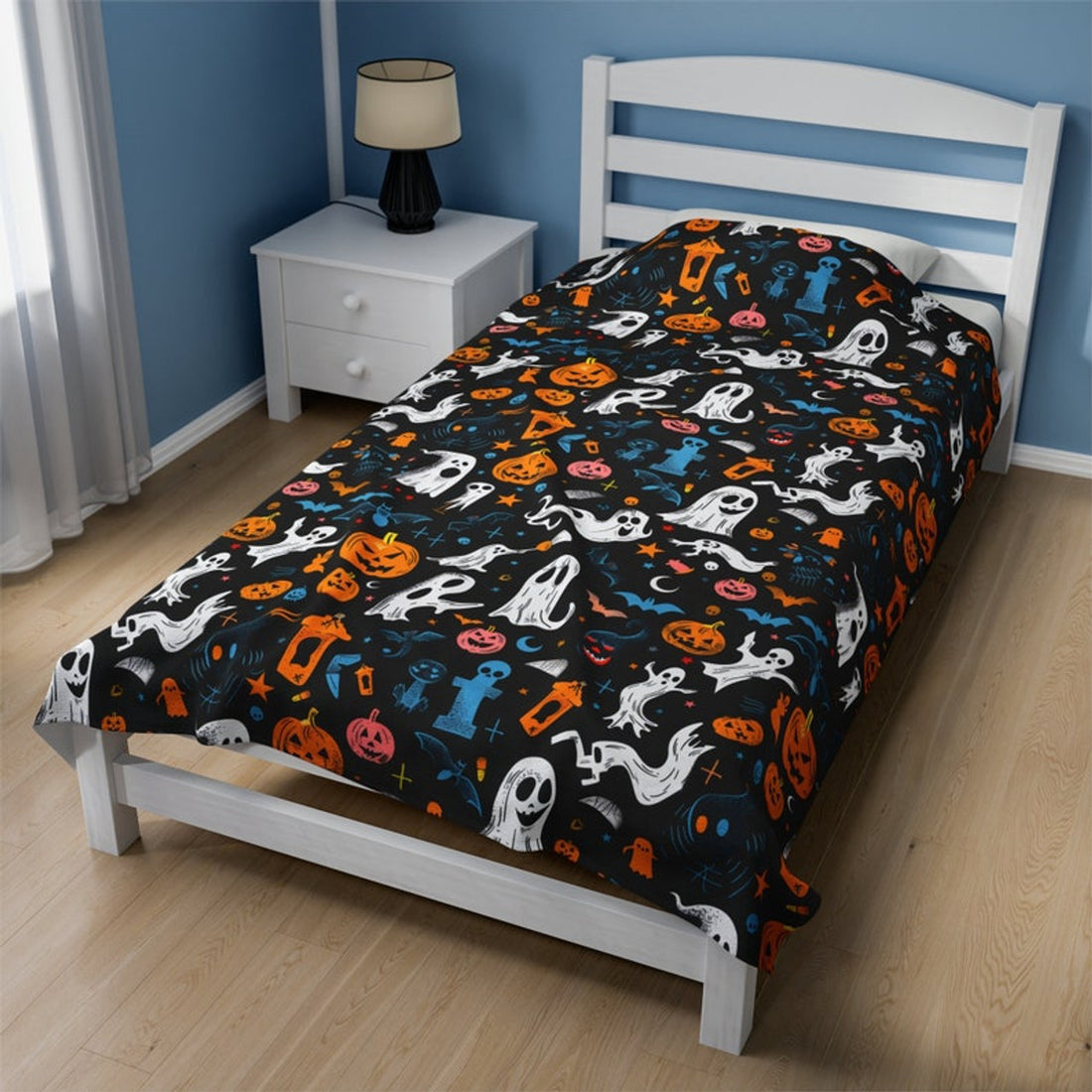 FUNSTUFFPRINT Cute Halloween Blanket Scary Blanket Spooky Blanket Ghosts Pumpkins Magic Candy Corn Halloween Gift for Her Blanket