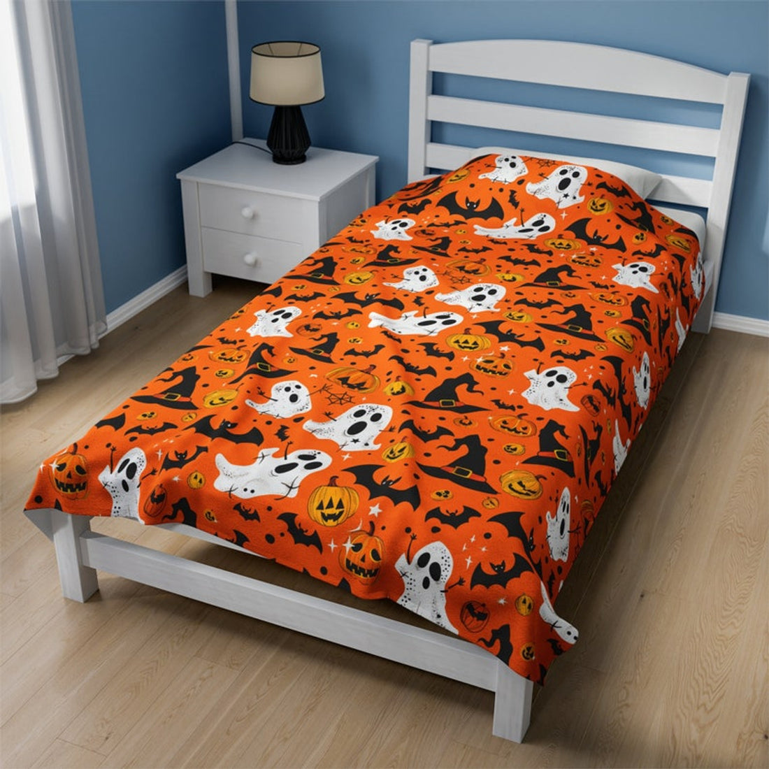 FUNSTUFFPRINT Halloween Blanket Scary Blanket Spooky Blanket Ghosts Pumpkins Magic Candy Corn Halloween Gift for Her Kids Blanket