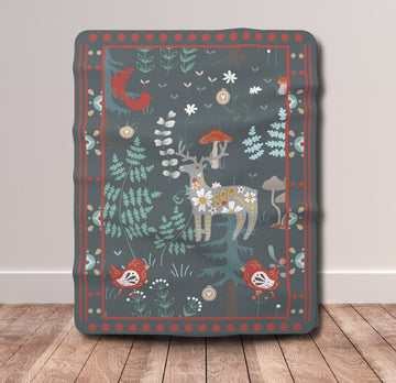 FUNSTUFFPRINT Scandinavian Folk Art Throw Blanket| Woodland Animals| Swedish Norwegian Folk Art Blanket |Norwegian Christmas Blanket| Nordic Home Decor