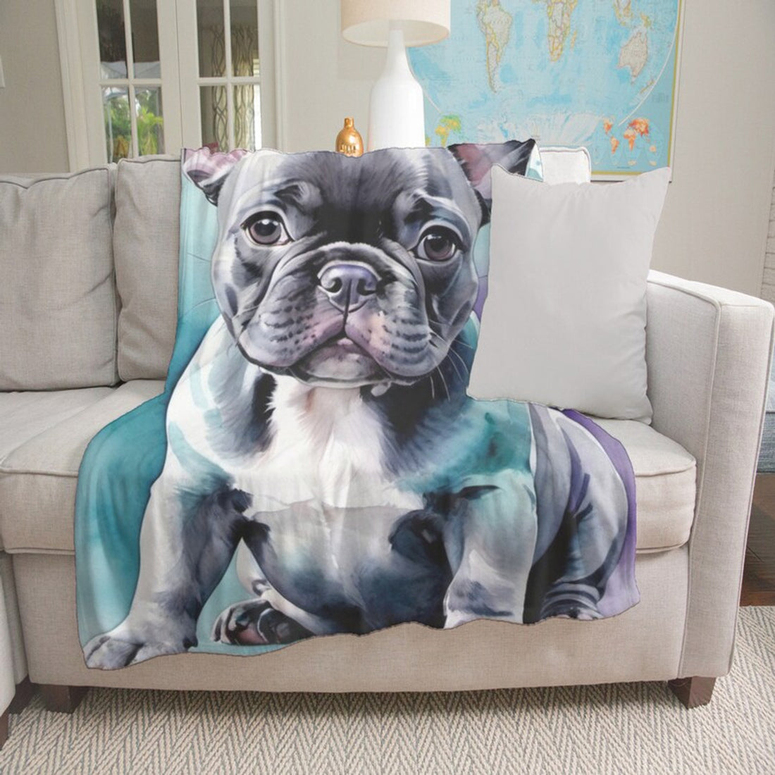 FUNSTUFFPRINT Blanket, French Bulldog Puppy Minky Blanket, Soft Bulldog Blanket