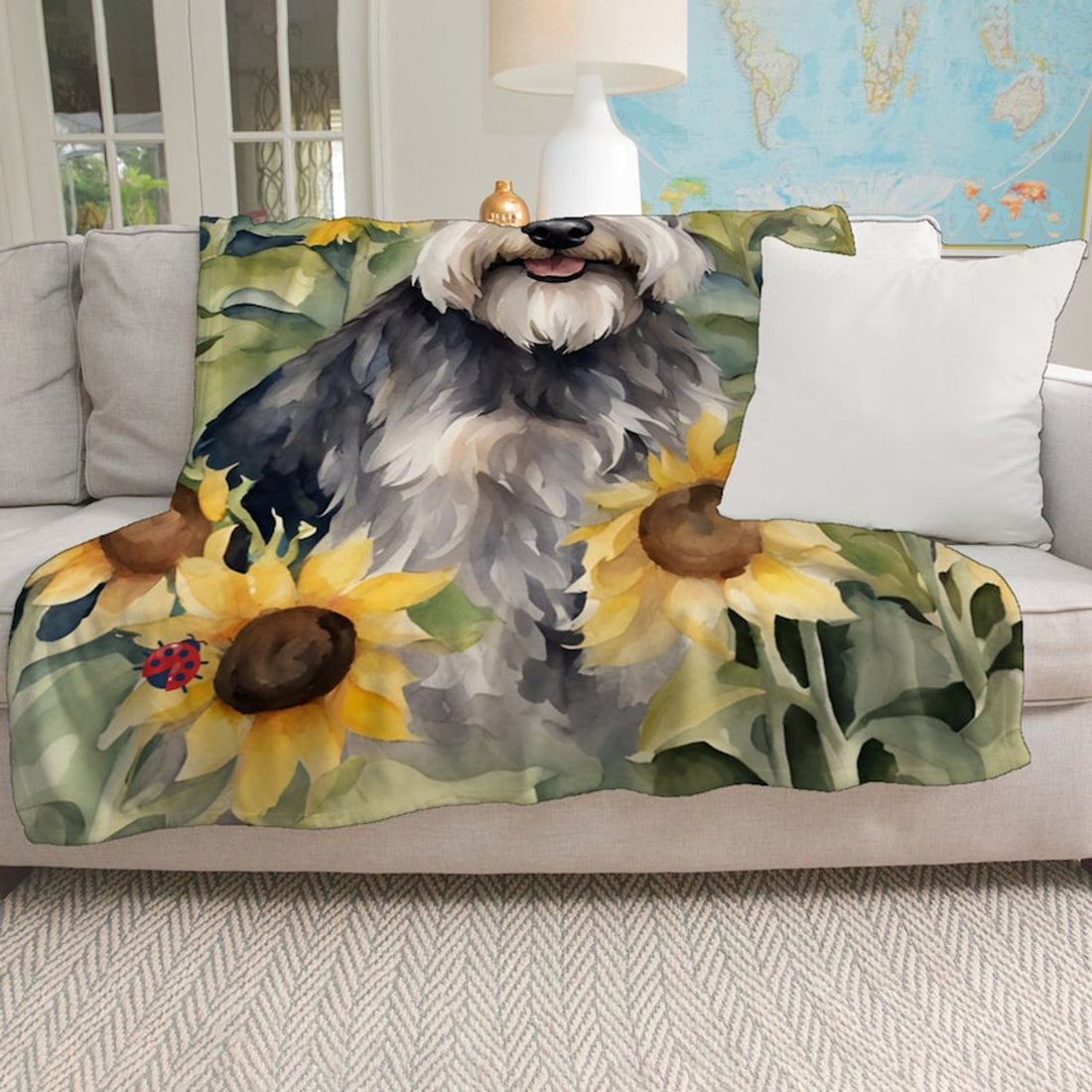 FUNSTUFFPRINT Schnauzer Minky Blanket, Sunflowers & Schnauzer Minky Blanket