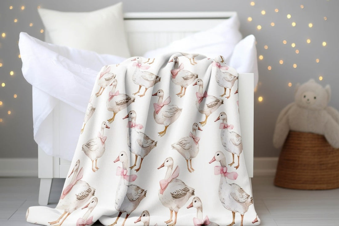 FUNSTUFFPRINT Goose Baby Blanket Geese Bow blanket Farm Baby New Baby Gift Duck blanket Farm Nursery Boho Nursery Baby Shower Gift Sherpa Baby Blanket