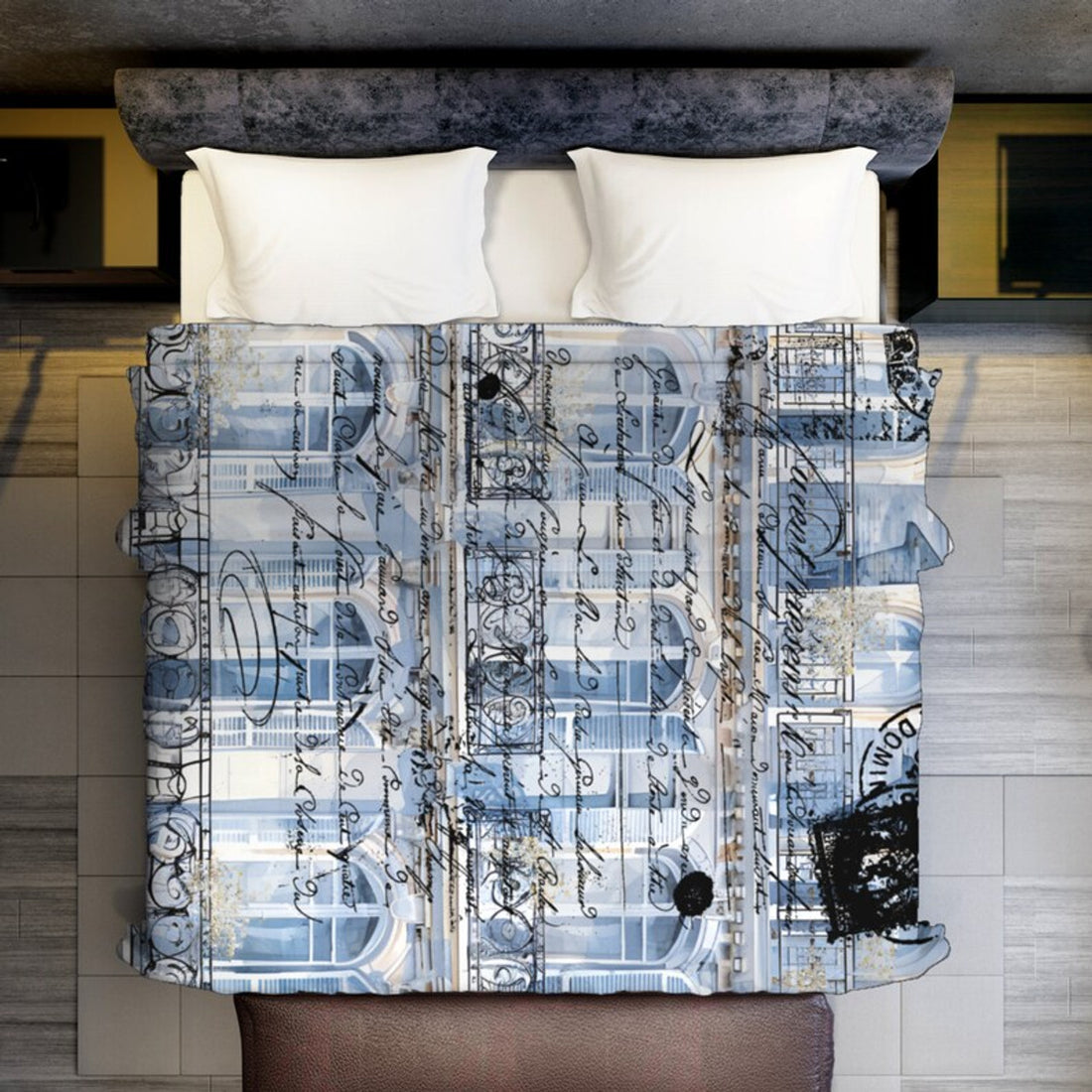 FUNSTUFFPRINT Blue Paris Minky Blanket, Parisian Architecture with Stamped Letter, Minky Blanket