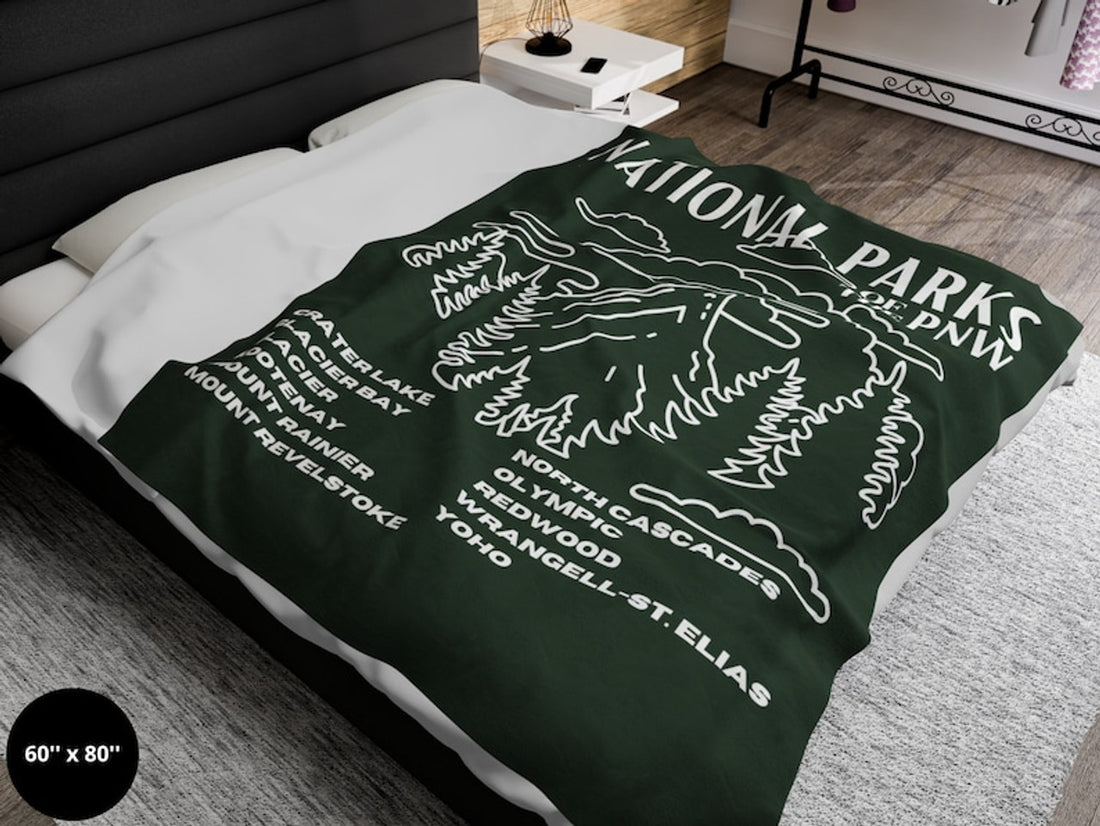 FUNSTUFFPRINT PNW National Parks Blanket| PNW Throw Blanket| National Park Gift| Camping Blanket| Camp Lover Gift| Nature Lover| Cabin Blanket| RV Blanket