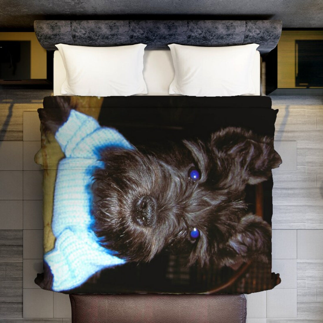 FUNSTUFFPRINT Chloe Minky Blanket, Beautiful Miniature Schnauzer Puppy in Blue Sweater, Blanket