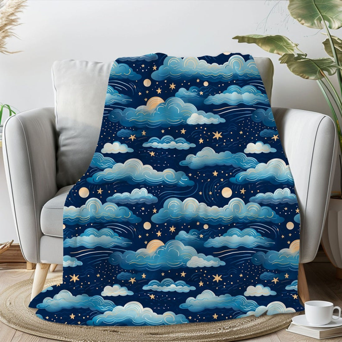 FUNSTUFFPRINT Moon And Stars Throw Blanket For Bed, Night Sky Decor, Christmas Gifts For College Girls, Starry Night Blanket For Living Room, Yule Gifts
