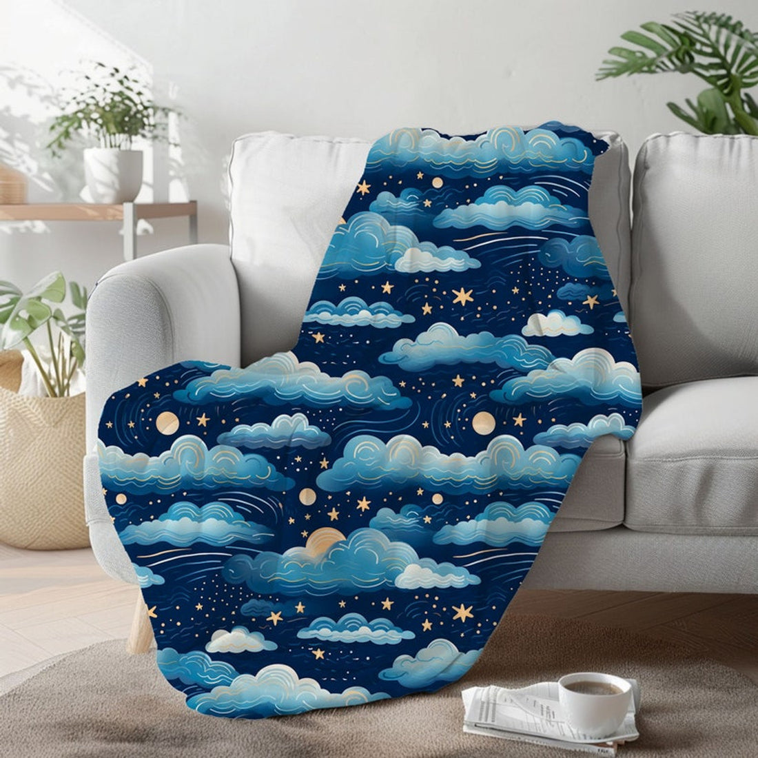 FUNSTUFFPRINT Moon And Stars Throw Blanket For Bed, Night Sky Decor, Christmas Gifts For College Girls, Starry Night Blanket For Living Room, Yule Gifts