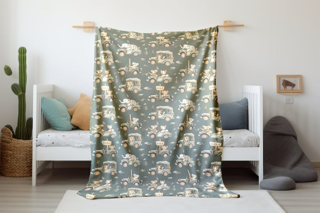 FUNSTUFFPRINT Tropical Safari Baby Blanket, Animal Baby Keepsake, Baby Shower Gift, Infant Boho Swaddle, Elephant Lion Tiger Bear Blanket, Sherpa Blanket