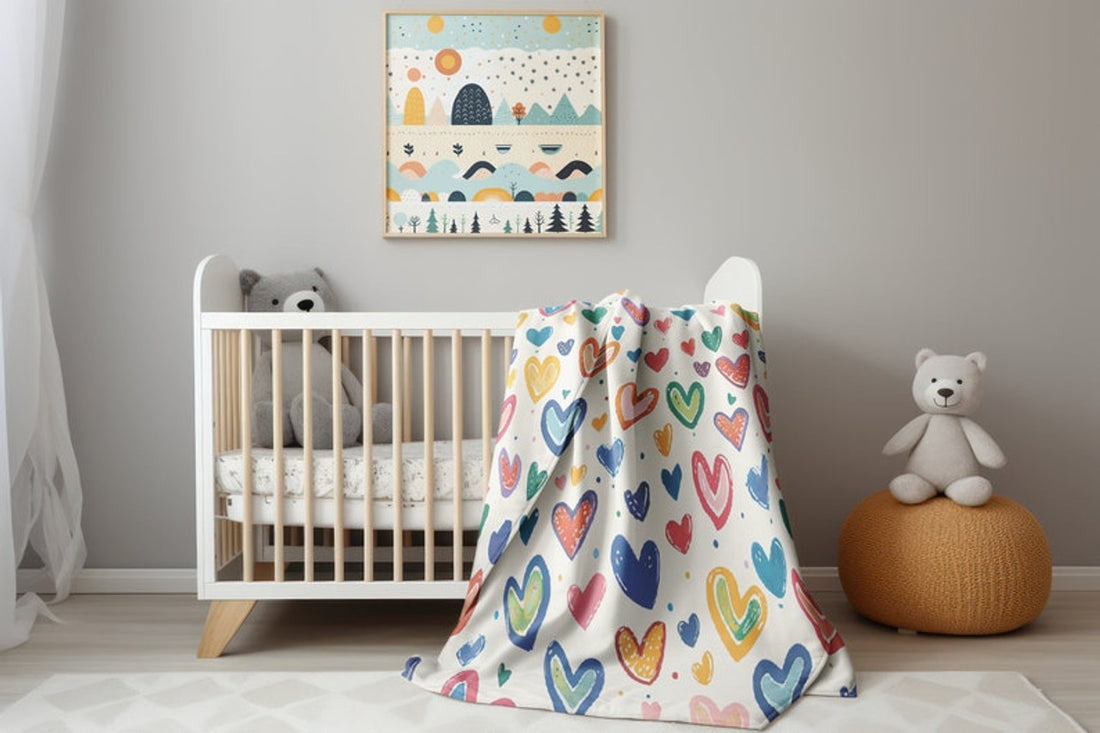 FUNSTUFFPRINT Hearts Sherpa Baby Blanket, Colorful Blanket, Baby Shower Gift, Baby Girl Swaddle, Newborn Floral Blanket, Heart Keepsake, Velveteen Blanket