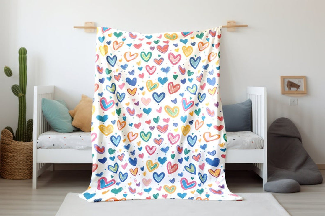 FUNSTUFFPRINT Hearts Sherpa Baby Blanket, Colorful Blanket, Baby Shower Gift, Baby Girl Swaddle, Newborn Floral Blanket, Heart Keepsake, Velveteen Blanket