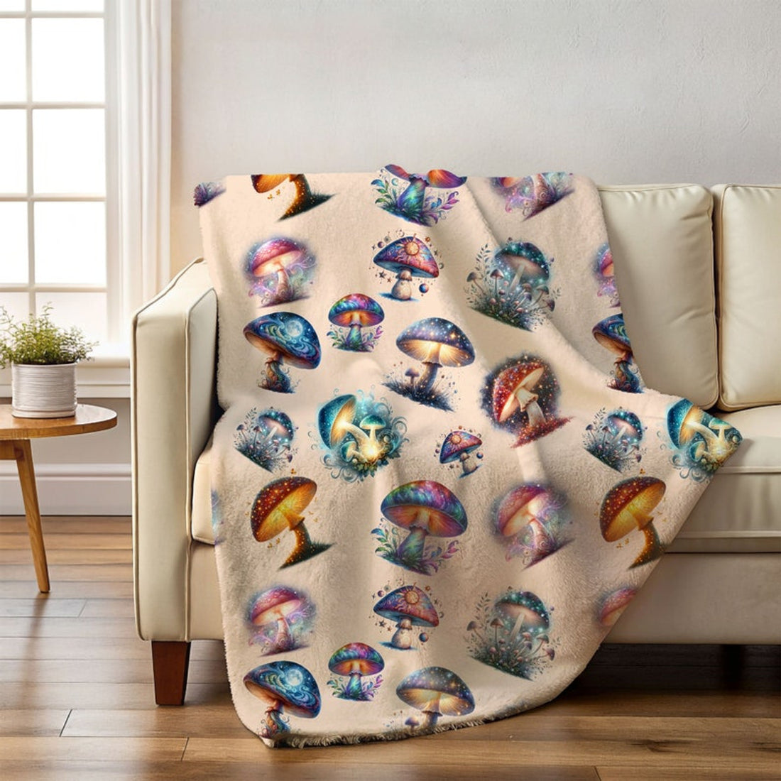 FUNSTUFFPRINT Magic Mushroom Throw Blanket For Couch, Groovy Home Decor Throw, Hippie Christmas Gift, Mushroom Gifts For Women, Soft Throw Blanket For