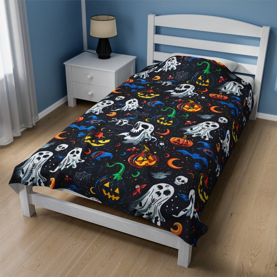FUNSTUFFPRINT Cute Halloween Blanket Blanket Spooky Blanket Ghosts Pumpkins Magic Candy Corn Halloween Gift for Her Kids Blanket