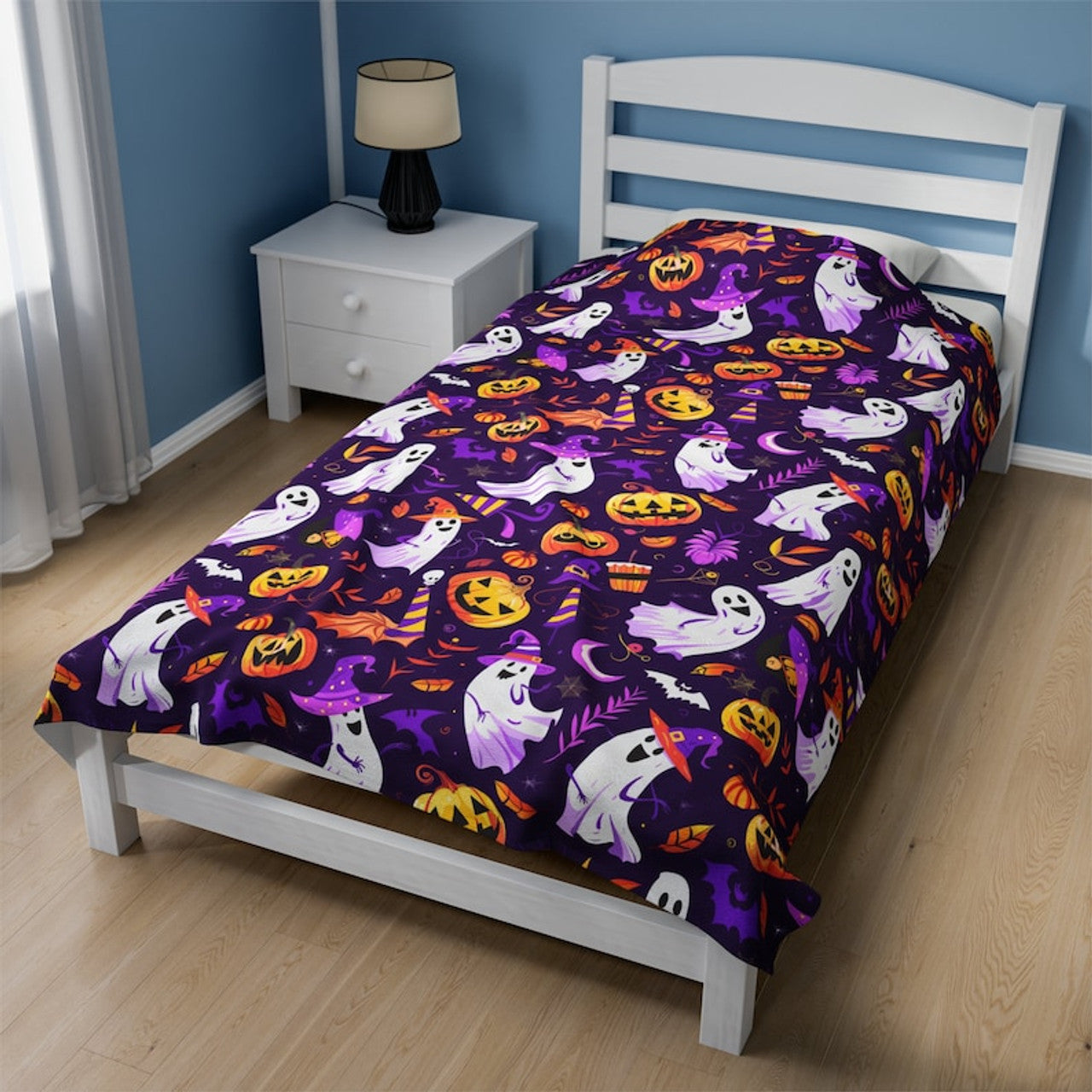 FUNSTUFFPRINT Cute Halloween Blanket Scary Blanket Spooky Blanket Ghosts Pumpkins Magic Candy Corn Halloween Gift for Her Kids Blanket
