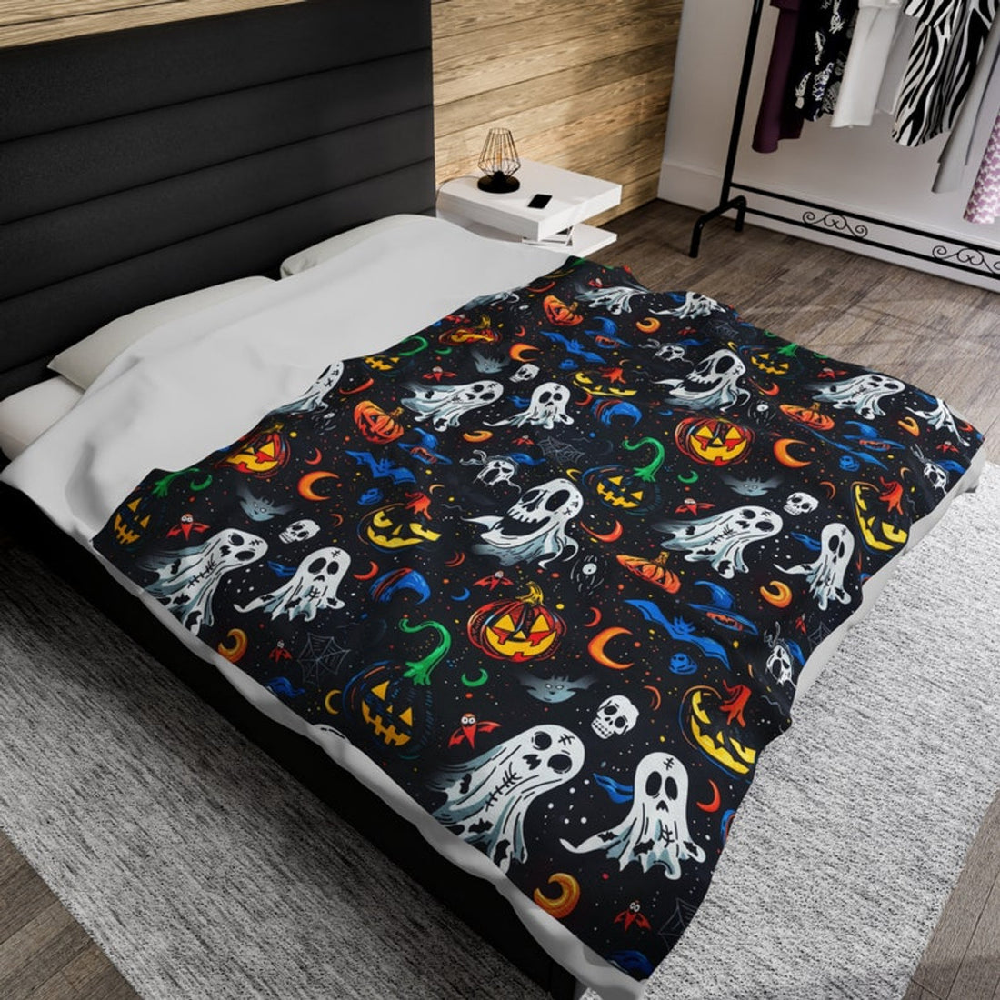 FUNSTUFFPRINT Cute Halloween Blanket Blanket Spooky Blanket Ghosts Pumpkins Magic Candy Corn Halloween Gift for Her Kids Blanket