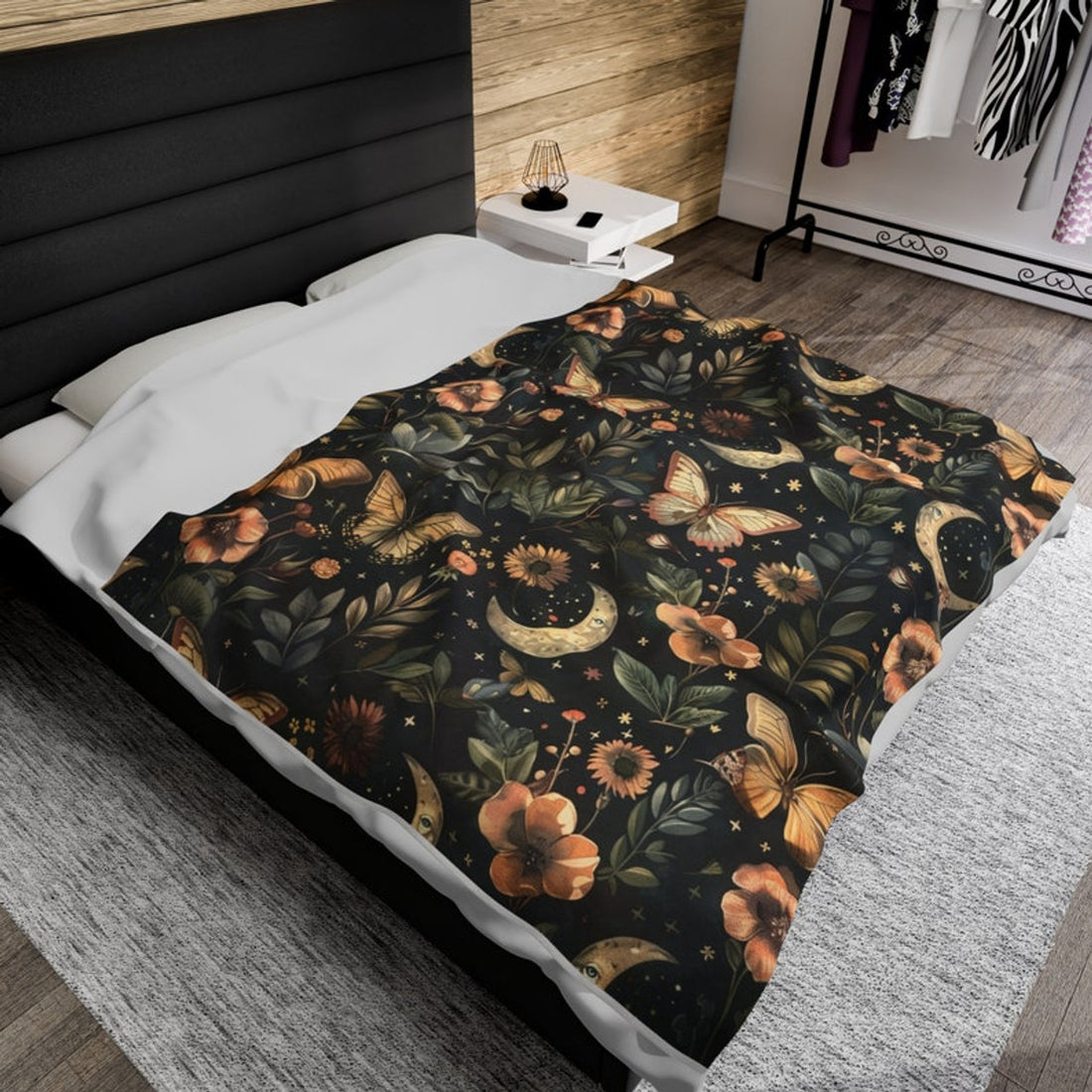 FUNSTUFFPRINT Dark Cottagecore Throw Blanket For Bed, Whimsigoth Decor, Night Garden Dorm Bedding, Cozy Christmas Gift For Women, Witchy Gifts For Best