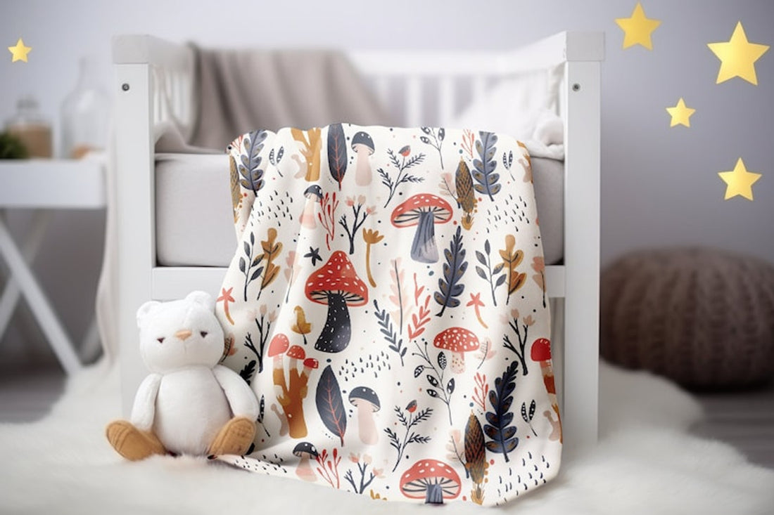 FUNSTUFFPRINT Woodland Mushrooms Baby Blanket, Cottagecore Baby Girl Blanket, Velveteen Blanket, Sherpa Baby Blanket, New Mom Gift Idea, Mushroom Blanket