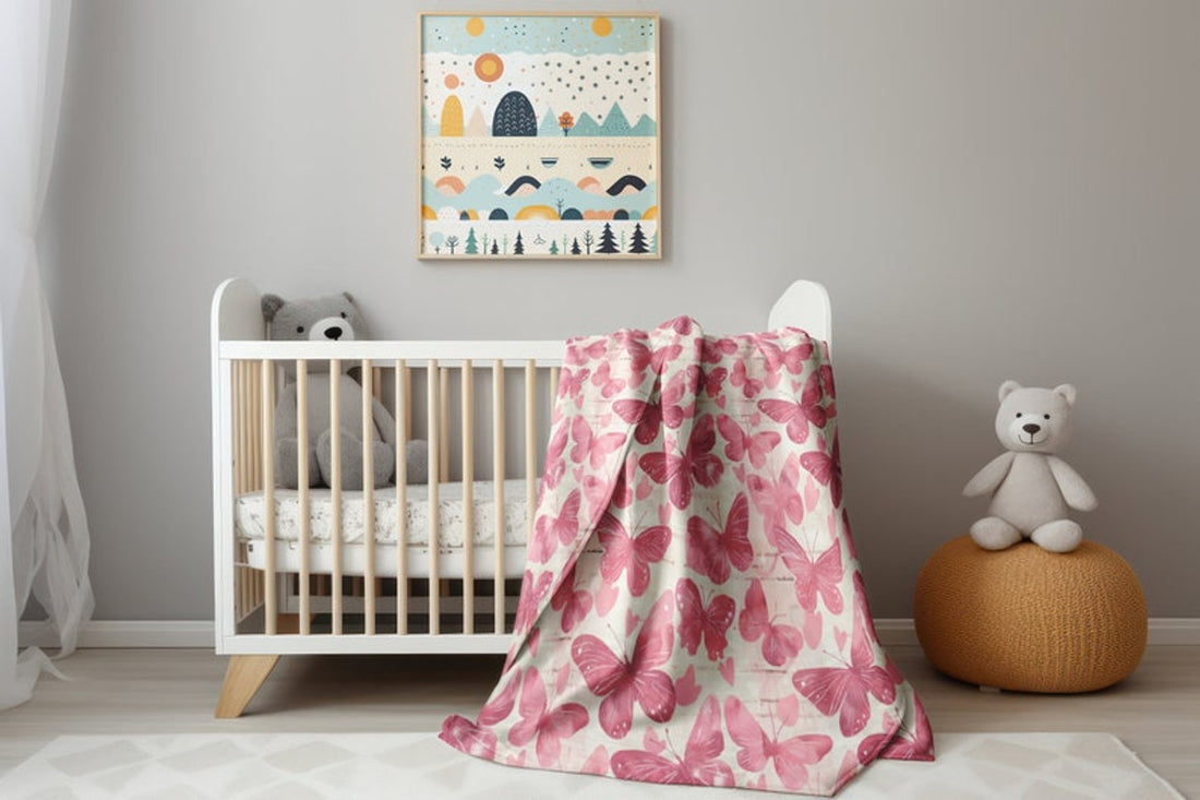 FUNSTUFFPRINT Pink Butterflies Baby Blanket, Baby Girl Swaddle Blanket, Expecting Mom Gift, Pink Baby Shower Gift, Butterfly Baby Keepsake, Sherpa Blanket