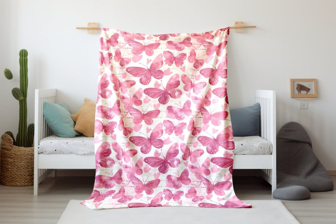 FUNSTUFFPRINT Pink Butterflies Baby Blanket, Baby Girl Swaddle Blanket, Expecting Mom Gift, Pink Baby Shower Gift, Butterfly Baby Keepsake, Sherpa Blanket