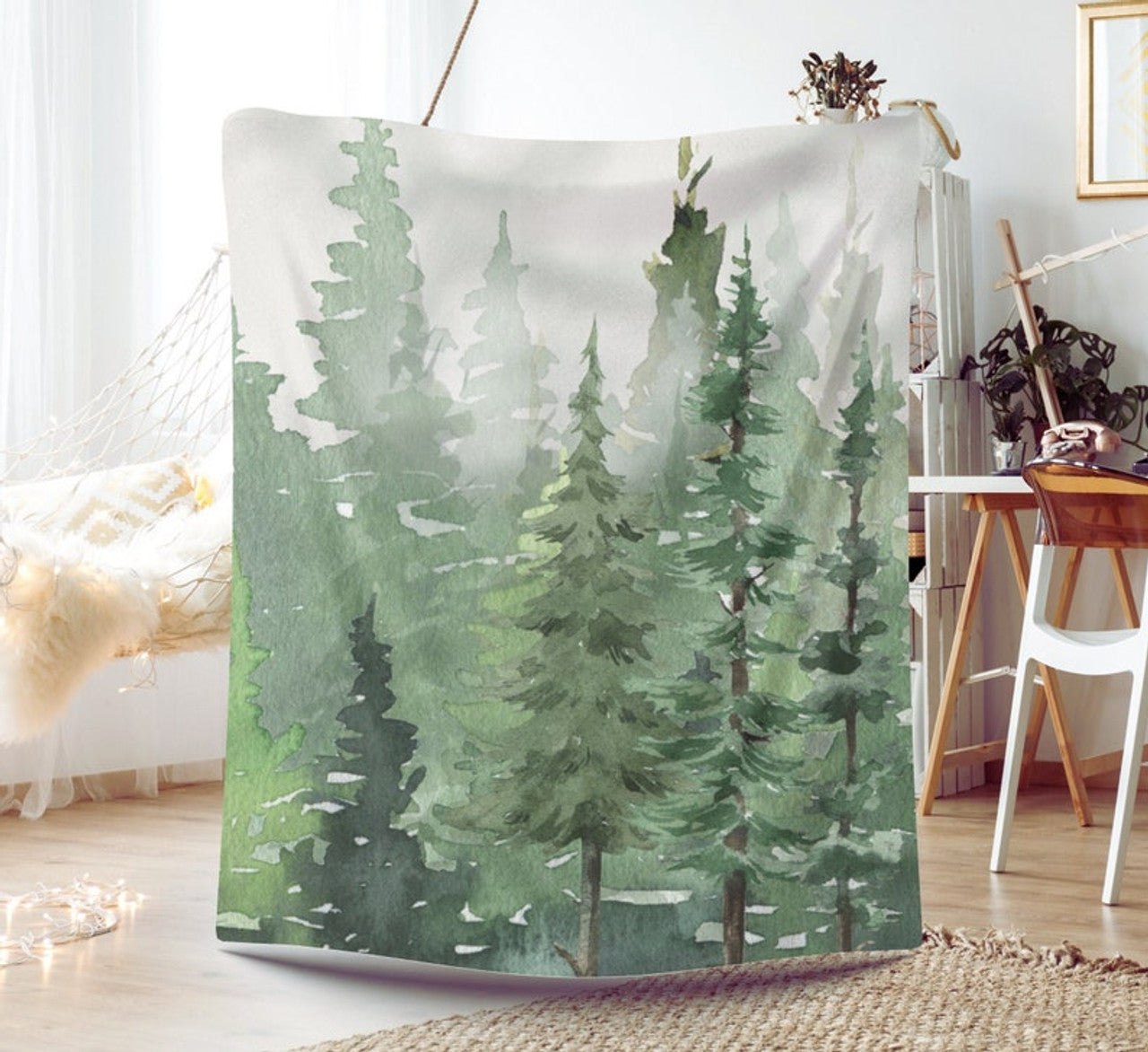 FUNSTUFFPRINT Forest Blanket| Forest Decor| Evergreen Woodland Pine Fir Tree Throw Blanket |Nature Home Living Room Decor| Camping Cabin RV Camper Blanket