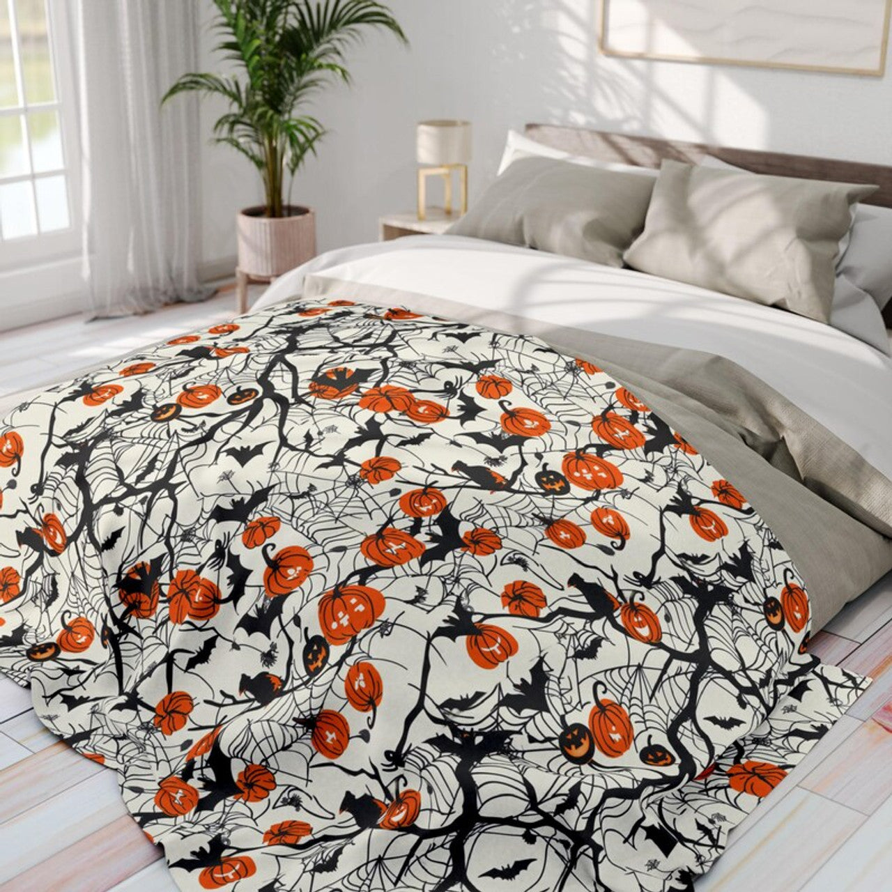 FUNSTUFFPRINT Cute Halloween Blanket Scary Blanket Arctic Fleece Blanket Spooky Blanket Ghosts Pumpkins Magic Candy Corn Halloween Gift for Her