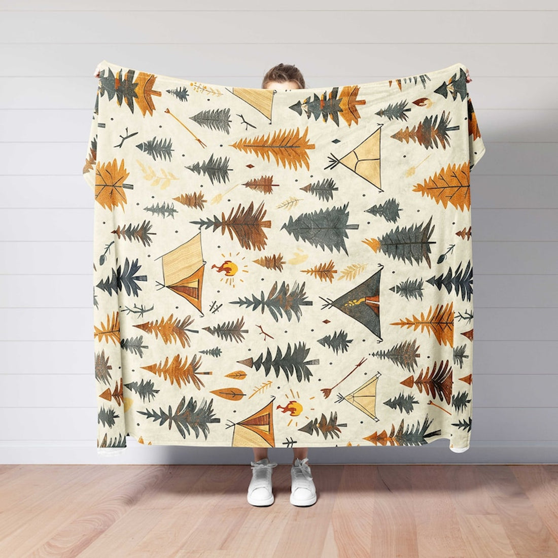 FUNSTUFFPRINT Camping Blanket,Outdoor Camper Decor,Nature Lover Gift,Summer Camp Blanket,Hiking Gift,Adventure Awaits,Camping Accessories,Lake House Decor