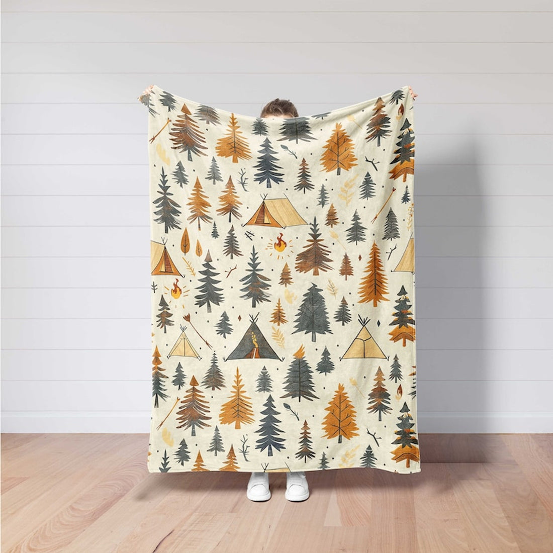 FUNSTUFFPRINT Camping Blanket,Outdoor Camper Decor,Nature Lover Gift,Summer Camp Blanket,Hiking Gift,Adventure Awaits,Camping Accessories,Lake House Decor