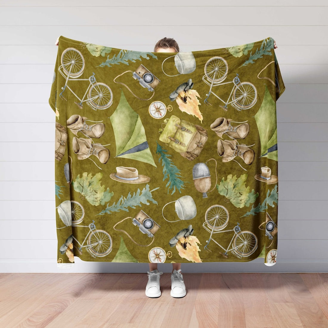 FUNSTUFFPRINT Camp Life Blanket, Birthday Gift For Happy Camper And Hiker, Cottagecore Decor, Van Life, Road Trip Gift,Fall Nature Forest Mountain Blanket