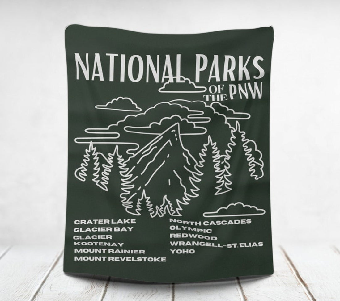 FUNSTUFFPRINT PNW National Parks Blanket| PNW Throw Blanket| National Park Gift| Camping Blanket| Camp Lover Gift| Nature Lover| Cabin Blanket| RV Blanket