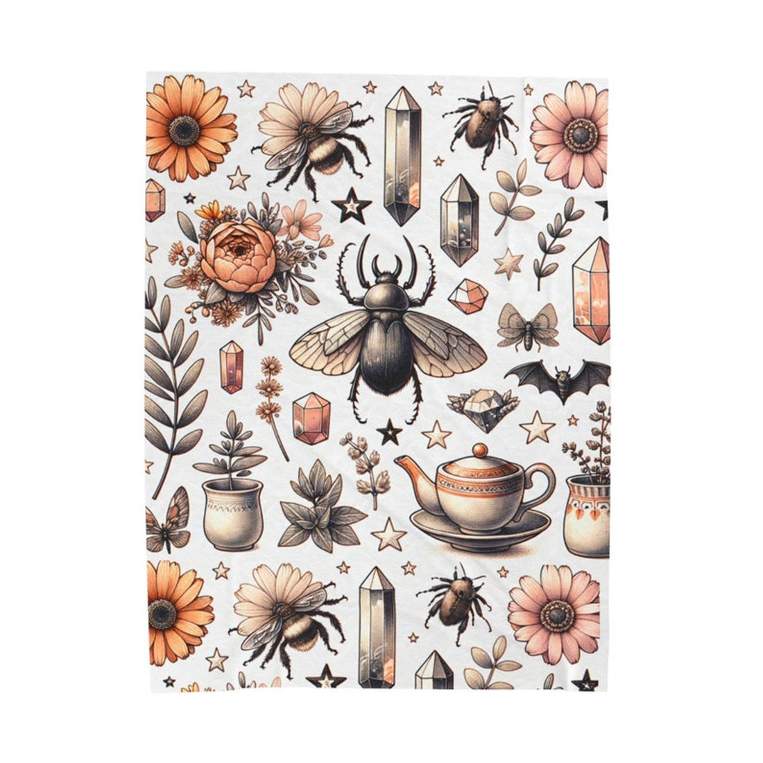 FUNSTUFFPRINT Witchy Crystals Spooky Season Velveteen Plush Blanket, Throw for Halloween Decor, Bug Lover Gifts, Cozy and Soft Throw for Halloween