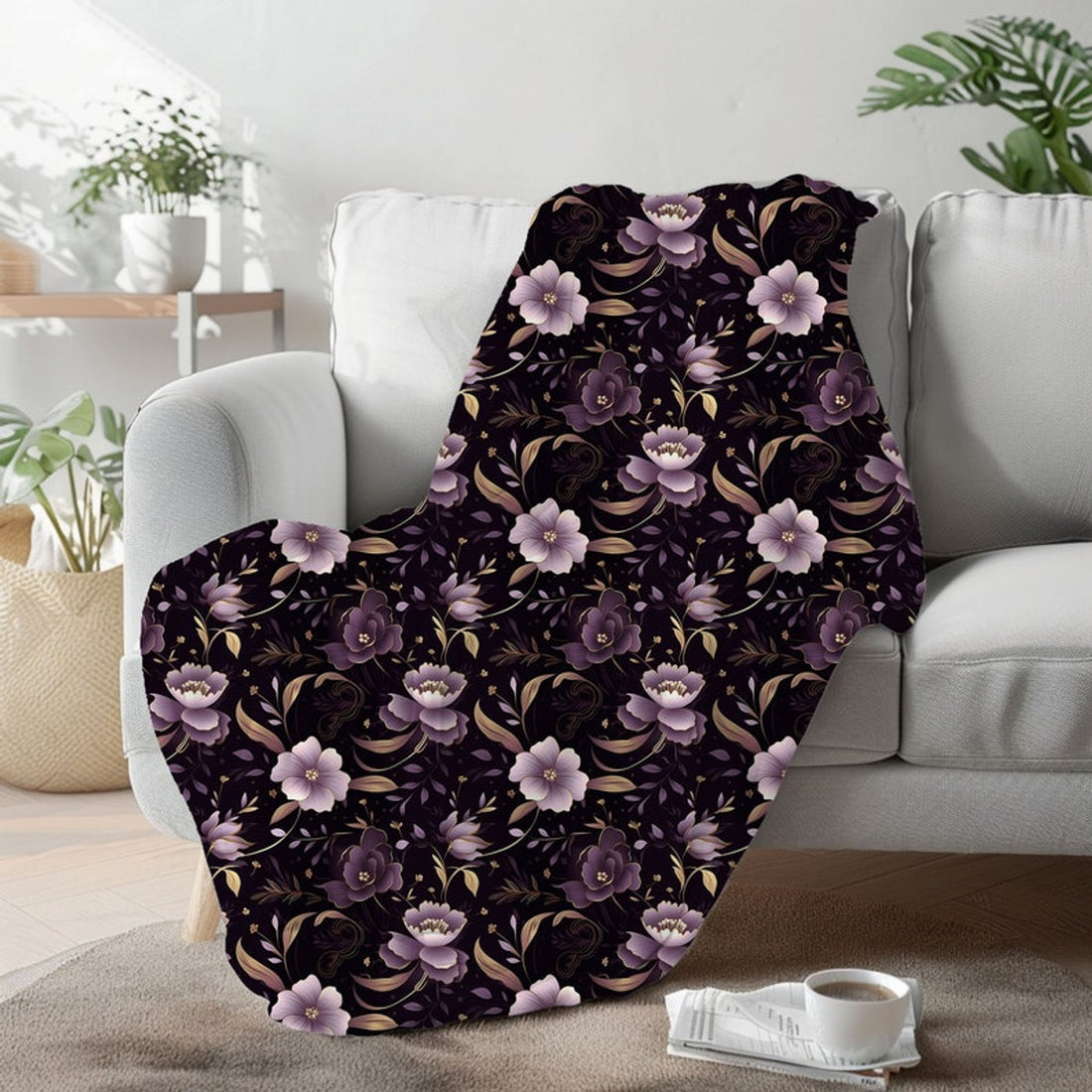 FUNSTUFFPRINT Purple Hibiscus Floral Throw Blanket For Bed, Whimsigoth Decor Home Decor For Bedroom, Cozy Christmas Gifts For Wife, Yule Gifts, Birth