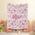 FUNSTUFFPRINT Custom  Coquette Strawberry Nursery Blanket Pink Bow Custom Baby Name Blanket Kids Custom Name Blanket Baby Girl Gift For Daughter Fruit Lover Gift