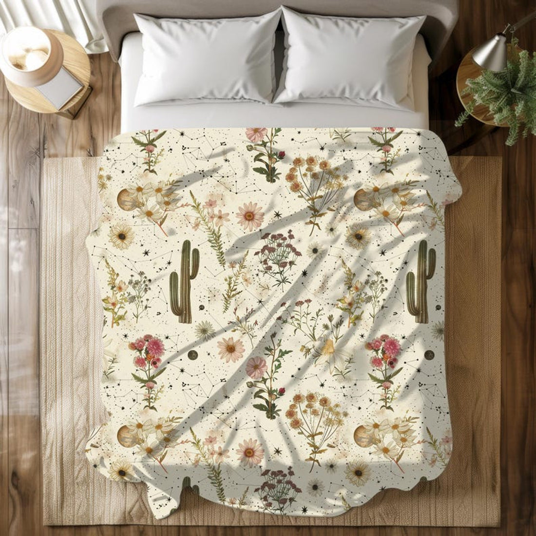 FUNSTUFFPRINT Vintage Boho Desert Celestial Velveteen Blanket, Bohemian Throw for Couch, Sister Gifts, Christmas Gifts, Stocking Stuffers, Secret Santa