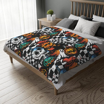 FUNSTUFFPRINT Two-sided Evil Pumpkin Velveteen Microfiber Blanket (Two-sided print) Horror Show Blanket Both Sides Different designs