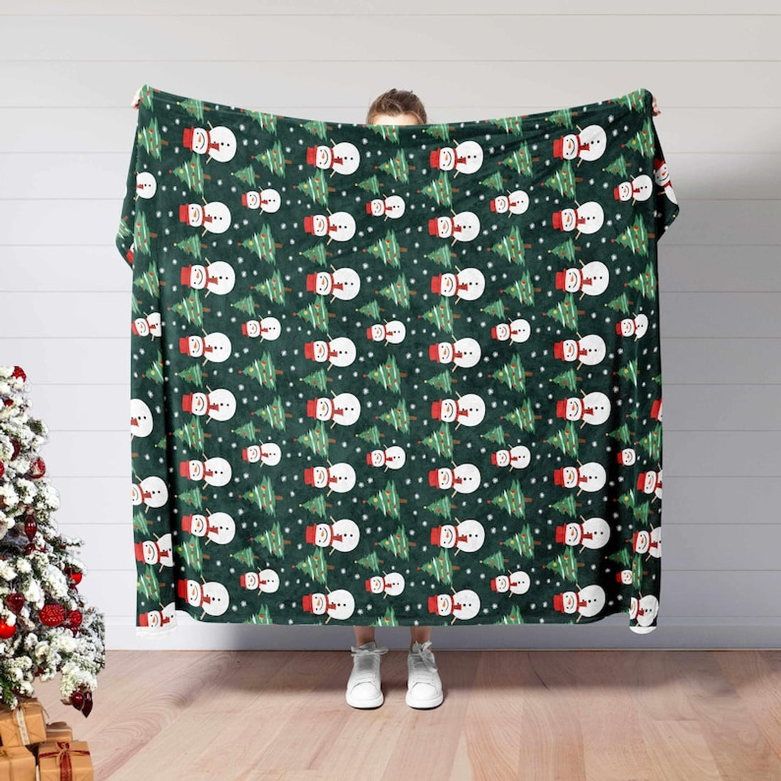 FUNSTUFFPRINT Christmas Snowman Blanket, Christmas Tree Blanket, Winter Xmas Season Gift, Graphic Blanket, Homer Decor, Bedding Xmas Decor, Throw Blanket