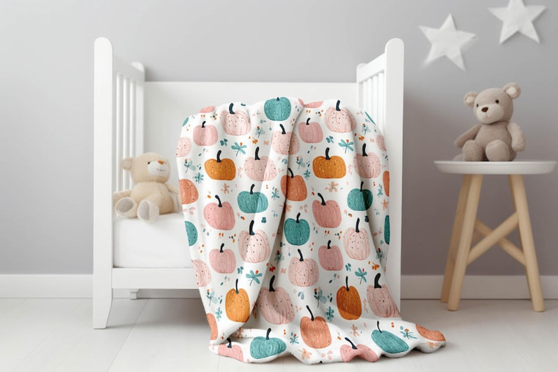 FUNSTUFFPRINT Pastel Pumpkin Fall Nursery Decor, Coquette Halloween Velveteen Plush Blanket, Cozy Autumn Bedding, Cute Halloween Throw Blanket
