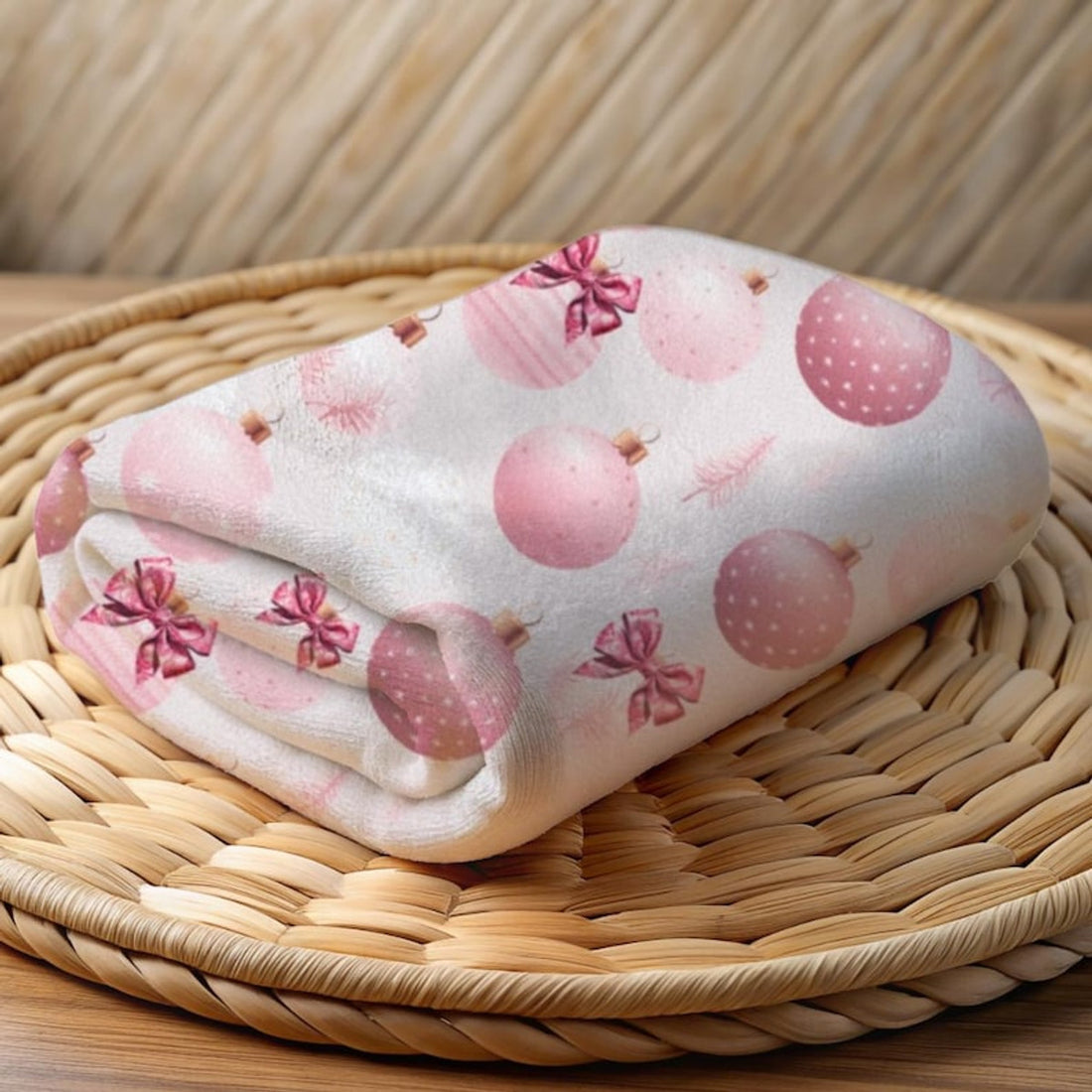 FUNSTUFFPRINT Plush Pink Christmas Velveteen Holiday Blanket | Cozy Whimsical Room Decor | Aesthetic Holiday Throw Blanket for Winter Nights