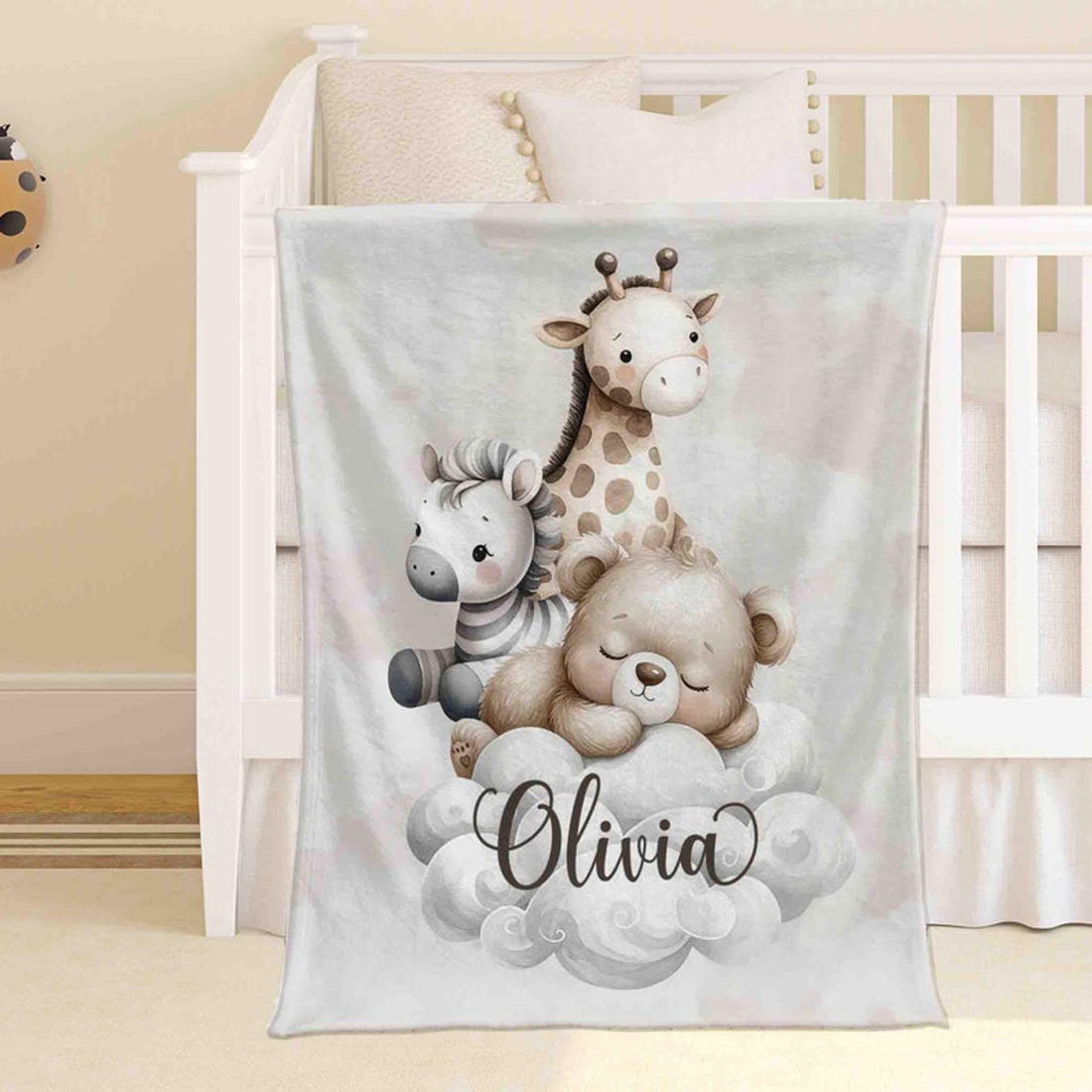 FUNSTUFFPRINT Custom  Animals Nursery Blanket Personalized Baby Blanket Forest Animal Blanket Kids Custom Name Blanket Jungle Baby Shower Gift For Girls