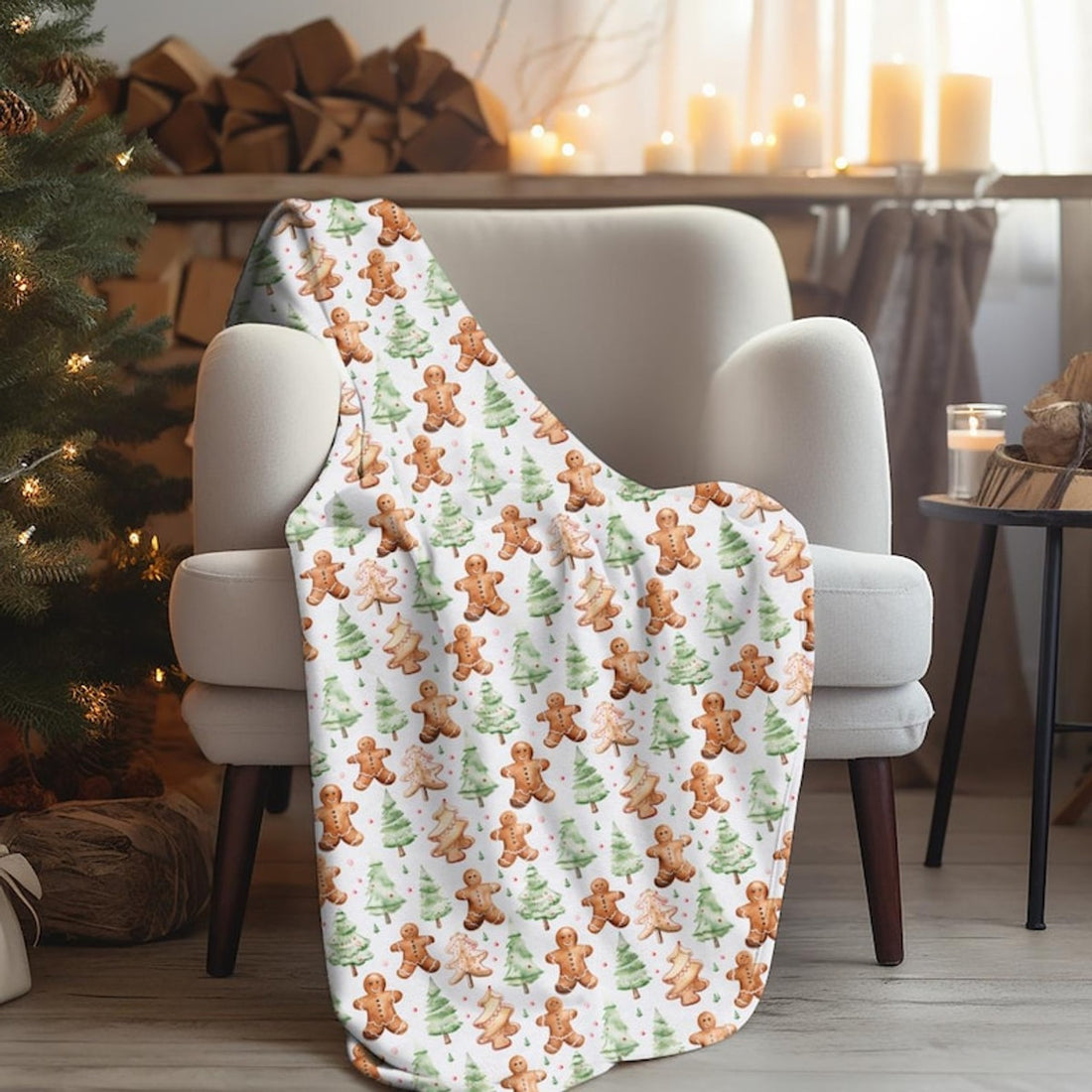 FUNSTUFFPRINT Cozy Christmas Gingerbread Velveteen Blanket | Plush Winter Dorm Room Decor | Gingerbread Man Holiday Blanket | Cute Holiday Blanket Gift
