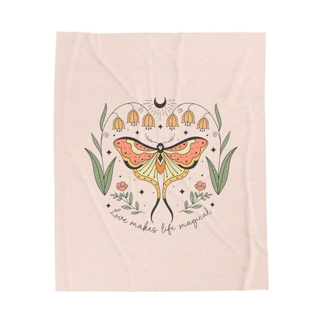 FUNSTUFFPRINT College Dorm Velveteen Plush Blanket, Throw Blanket for Teenager Room, Couch Blanket, Celestial Boho Moth Cottagecore Throw Blanket