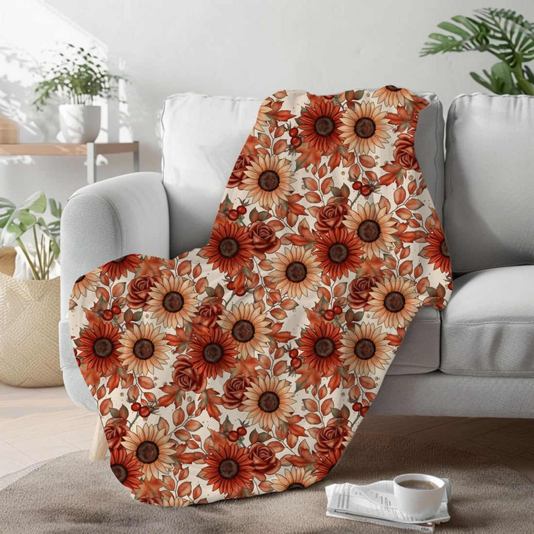 FUNSTUFFPRINT Fall Sunflower Throw Blanket For Bed, Sunflower Gifts For Mom, Snuggle Blanket, Cozy Gifts For Women, Trending Christmas Gifts For Gardeners