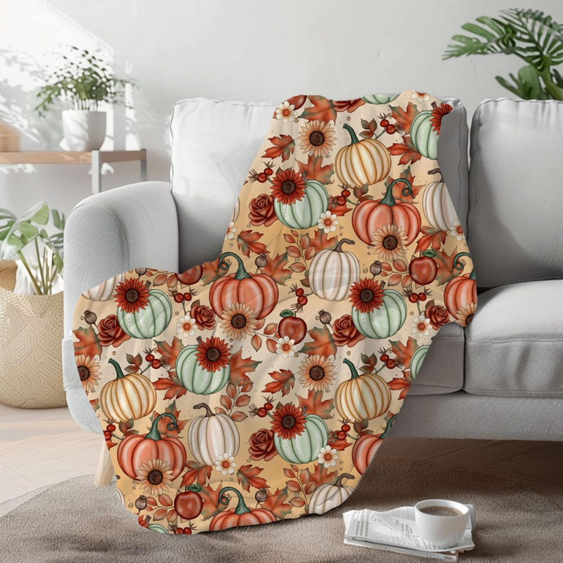 FUNSTUFFPRINT Pumpkin Throw Blanket For Couch, King Size Throw Blanket For Bed, Fall Home Decor Aesthetic, October Birthday Gift For Women, Throw Blanket