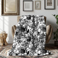 FUNSTUFFPRINT Halloween Chinoiseri Velveteen Blanket, Pumpkins and Flowers, Spooky Season Cozy Throw, Gift for Her, Couch Throw, Spooky Vintage Gifts