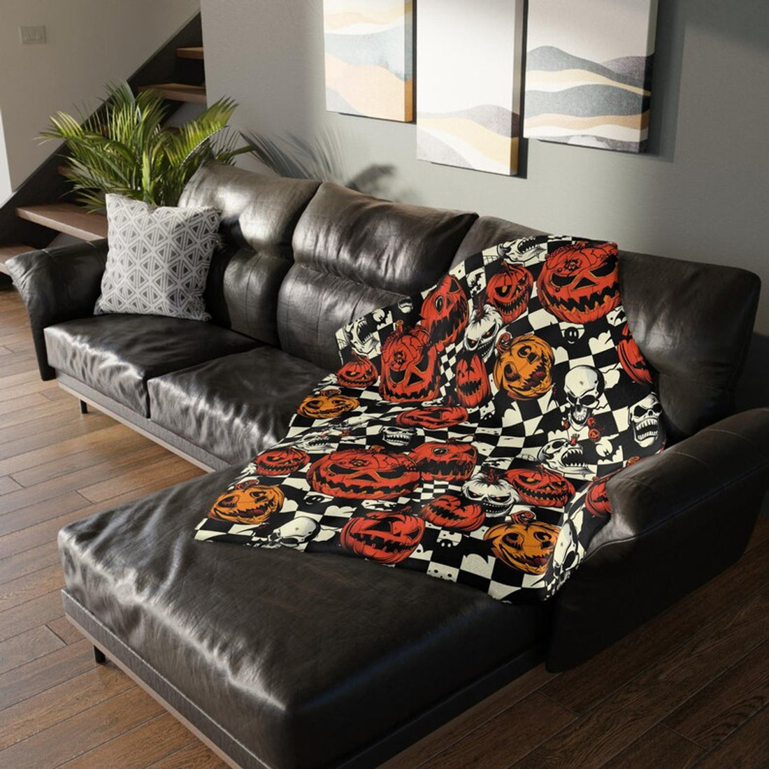 FUNSTUFFPRINT Two-sided Evil Pumpkin Velveteen Microfiber Blanket (Two-sided print) Horror Show Blanket Both Sides Different designs