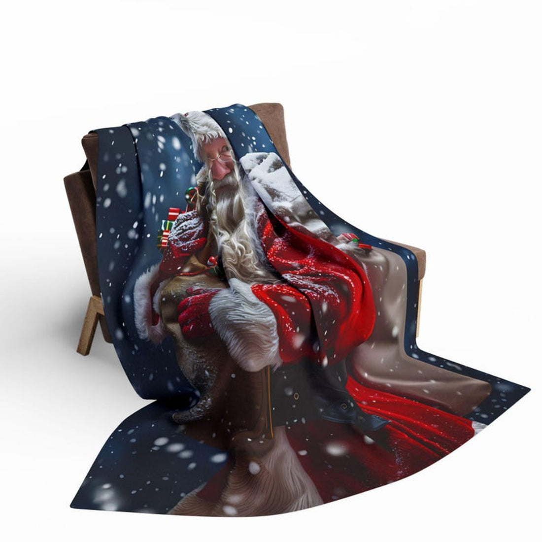 FUNSTUFFPRINT Santa Blanket Santa Claus Arctic Fleece Blanket Christmas Lover Blanket Santa Claus in Sleigh Blanket Christmas Gift for Her
