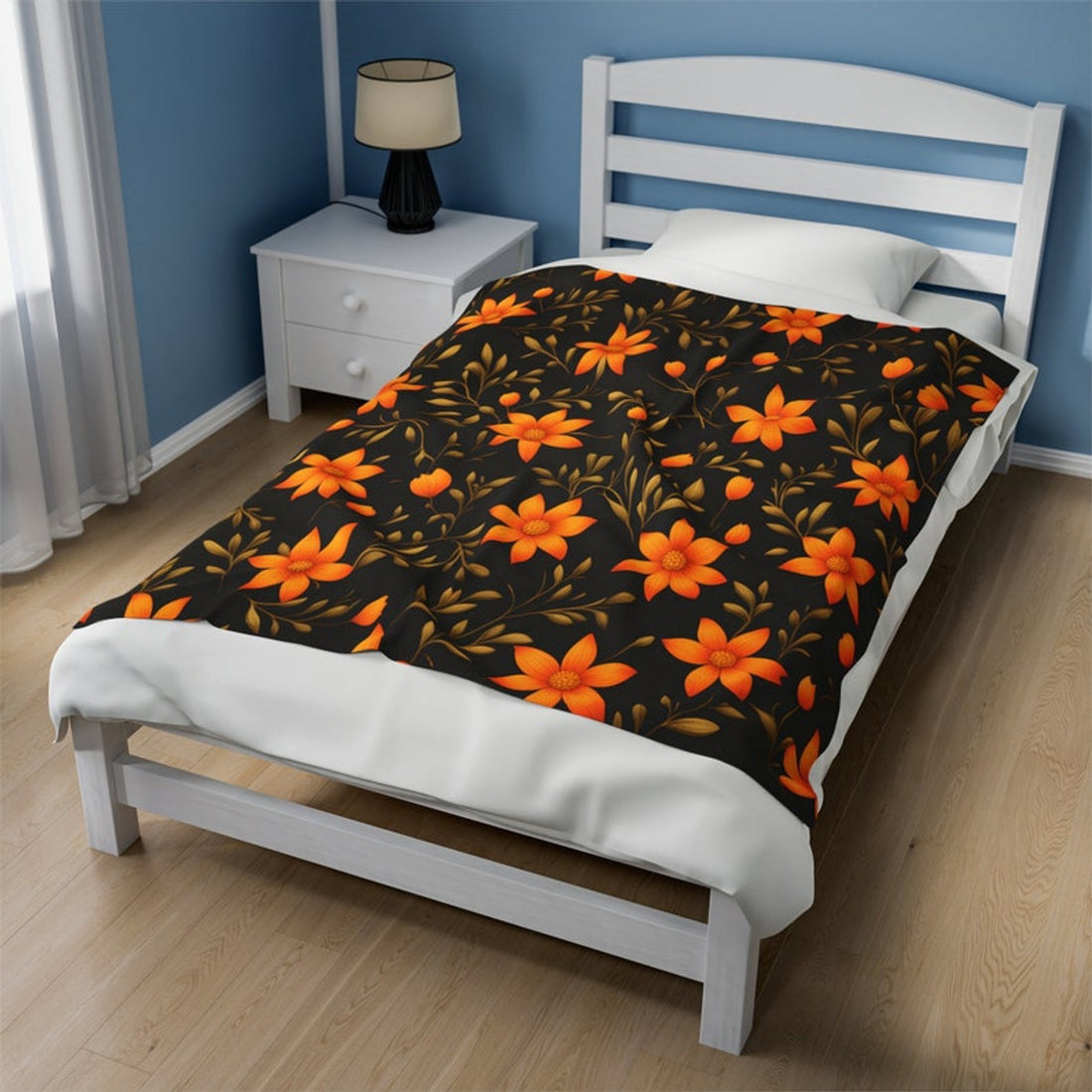 FUNSTUFFPRINT Halloween Flower blanket, Orange Floral blanket, Fall blanket, Halloween throw, Autumn Throw Blanket Halloween decor Fall Decor Autumn Decor
